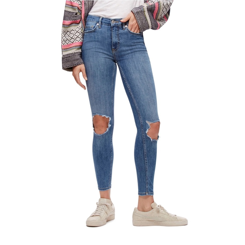 FREE PEOPLE || High-Waisted Busted Knee Skinny Jeans Size 25
